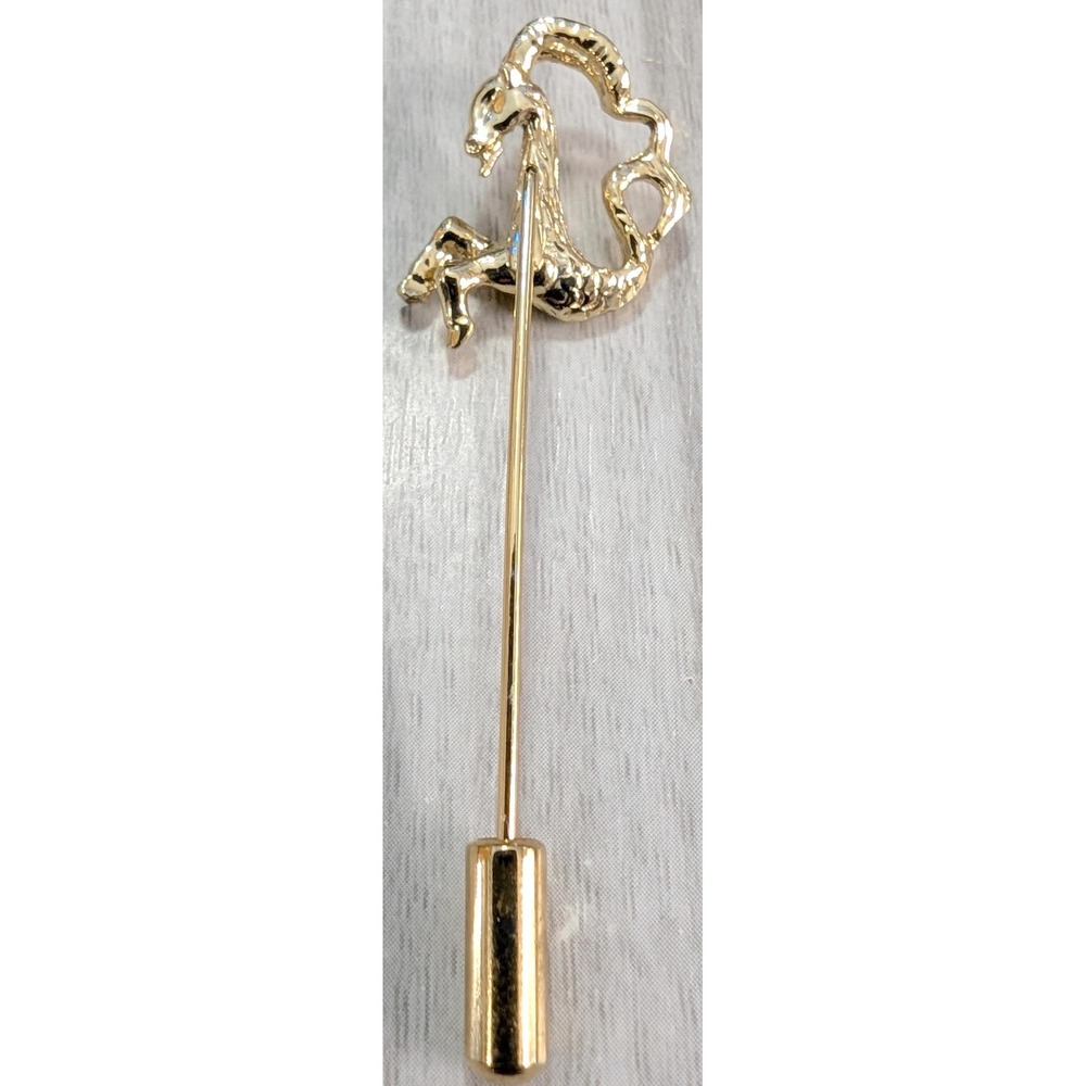 Vintage Capricorn Zodiac Goat Brooch Hat Lapel Stick Pin Gold Tone Farm Animal - Picture 2 of 3